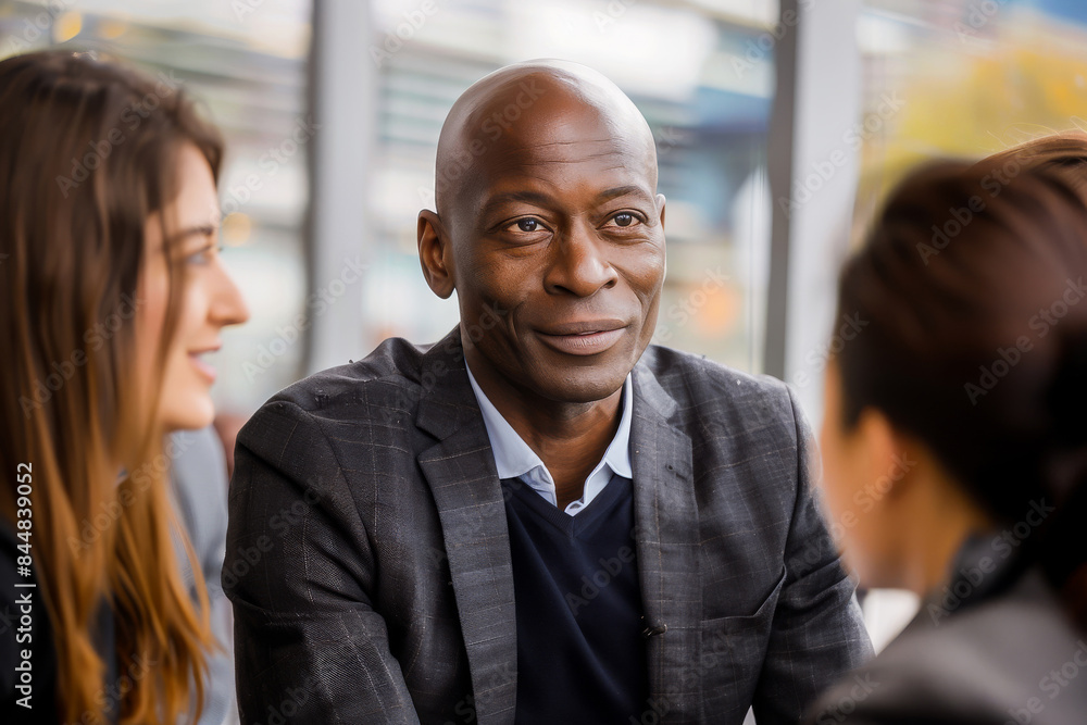 A diverse group of professionals engaging in a serious business discussion in a modern office setting. A diverse group of professionals engaging in a serious business discussion in a modern office setting.