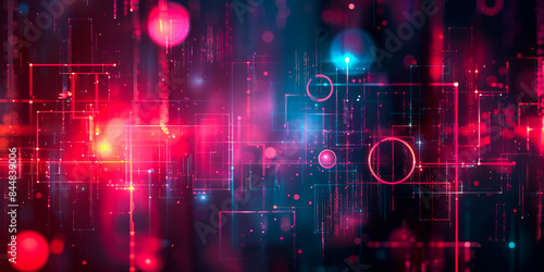 Abstract Digital Circuitry Background. A vibrant, abstract representation of digital circuitry with bright colors and geometric shapes, illustrating modern technology and connectivity.