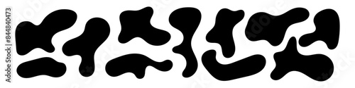 Organic black shape with fluid and irregular form. Abstract blob and amoeba figure with wavy edges. Flat vector illustration isolated on white background.