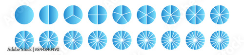 Pie chart with different segments in a circular diagram. wheel graph divided into parts and sections. Flat vector illustration isolated on white background.