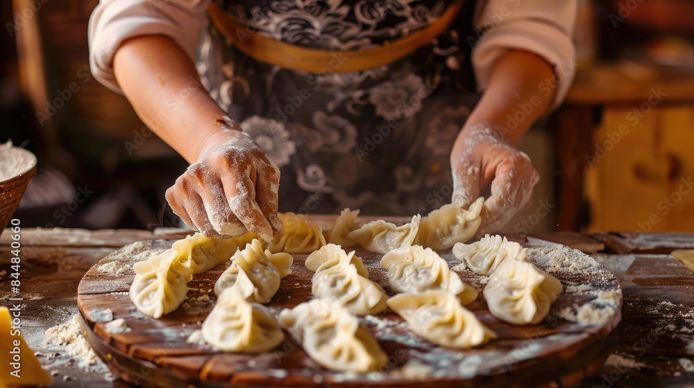 Stock photo of Chinese dumplings Jiaozi preparation