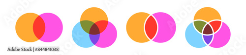 Venn diagram with overlapping circles. Infographic with intersections and overlaps. Flat vector illustration isolated on white background.