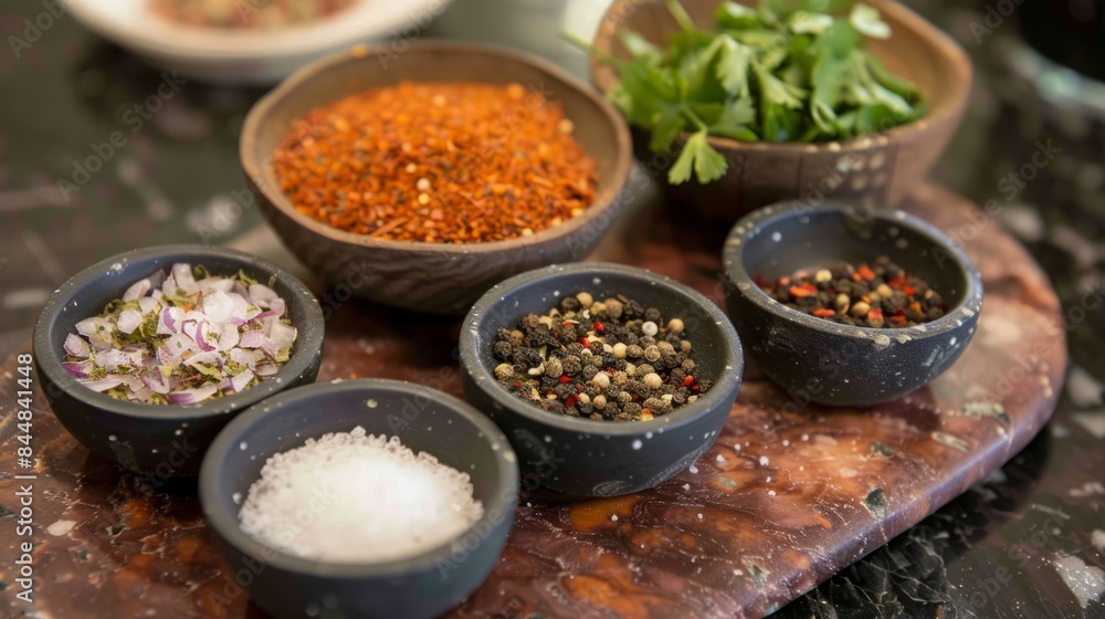 spices along with herbs and salt, such as peppercorns or paprika, generative ai spices along with herbs and salt, such as peppercorns or paprika, generative ai