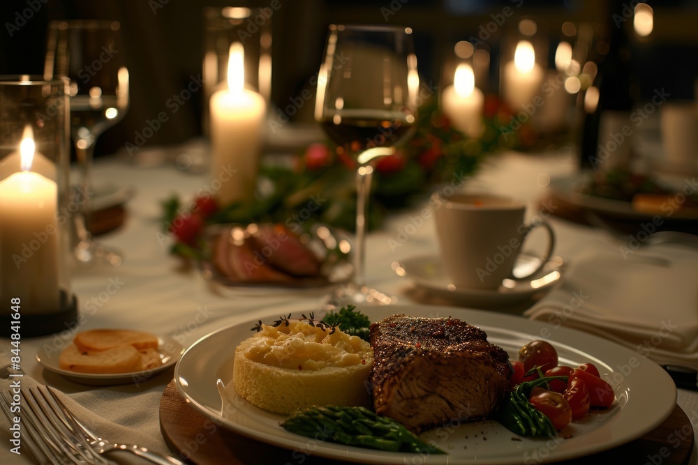 Elegant Dinner Setting with Dukan Diet Meal and Romantic Candlelight Ambiance Elegant Dinner Setting with Dukan Diet Meal and Romantic Candlelight Ambiance