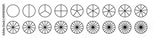 Pie chart with different segments in a circular diagram. wheel graph divided into parts and sections. Flat vector illustration isolated on white background.