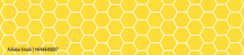 Cute honeycomb pattern with hexagon cells and yellow texture. Beehive and comb background. Flat vector illustration