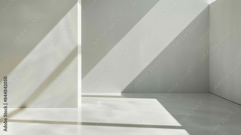 Minimalist Geometry, Sharp Shadow and Vertical Line on Pristine White Surface Minimalist Geometry, Sharp Shadow and Vertical Line on Pristine White Surface