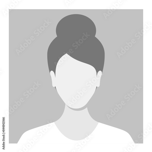 Minimalistic Female Character Placeholder Avatar Featuring A Hair Bun On A Gray Background. Woman Portrait