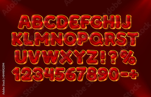Gold ruby font set collection, letters and numbers symbol. Vector illustration