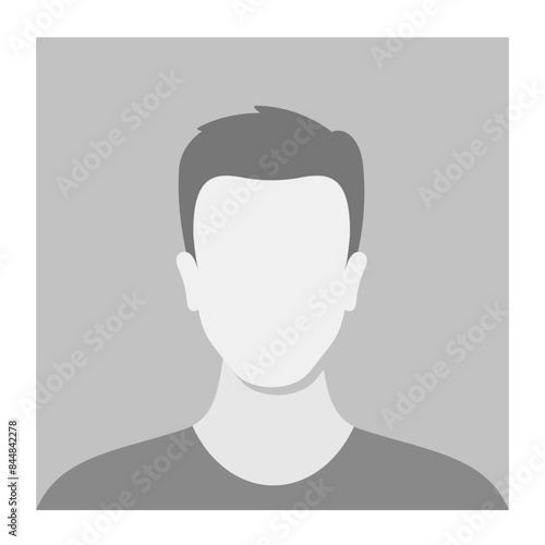 Gray-scale Male Character Profile Picture With Blank Facial Features. Vector Illustration Ideal For Use In Social Media