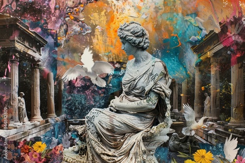 Wallpaper Mural a painting of a statue surrounded by flowers Torontodigital.ca