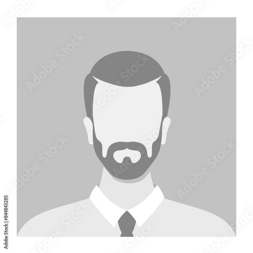 Monochromatic Avatar Of A Man With A Beard And Mustache, Wearing A Suit And Tie. Vector Portrait
