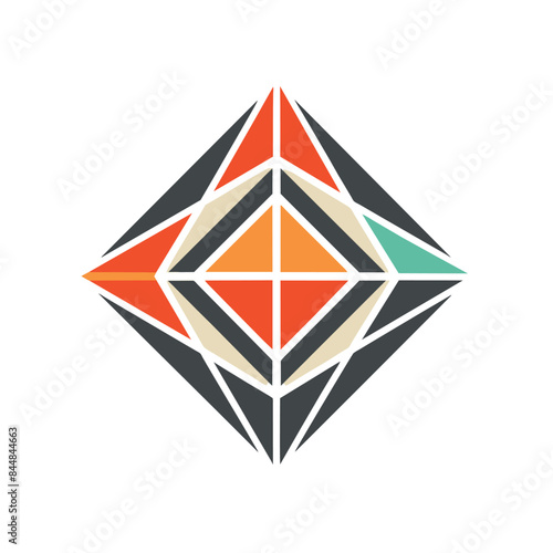 A simple, geometric logo design featuring a diamond shape with black, orange, and teal accents, A logo design incorporating geometric shapes