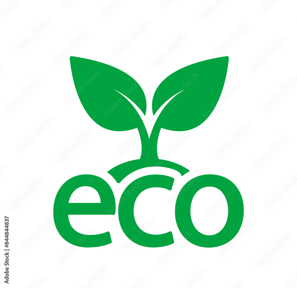 Simple Green Ecology Logo Featuring A Stylized Leaf Symbol With The Word Eco For Environmentally Friendly Packaging Simple Green Ecology Logo Featuring A Stylized Leaf Symbol With The Word Eco For Environmentally Friendly Packaging