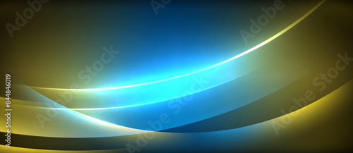 Neon glowing circle rays  light round lines in the dark  planet style neon wave lines. Energetic electric concept design for wallpaper  banner  background