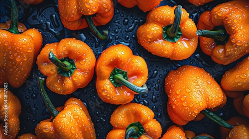 Fresh Orange Bell Peppers with Water Droplets, Showcasing Their Vibrant Color and Natural Freshness, Generative AI photo