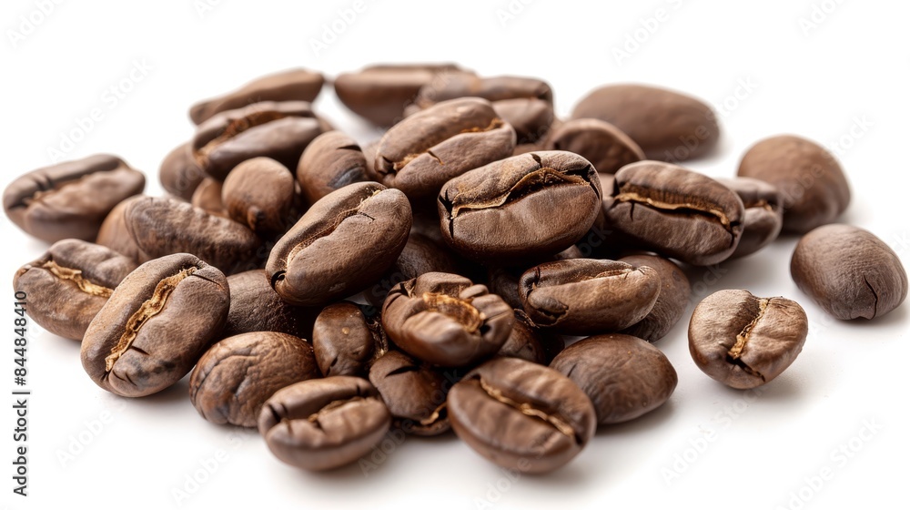 coffee beans are scattered on a white surface coffee beans are scattered on a white surface