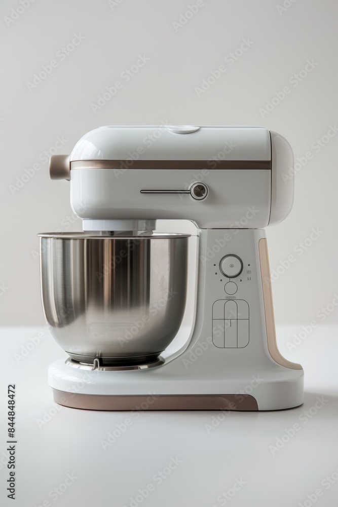 a white and brown mixer on a table a white and brown mixer on a table