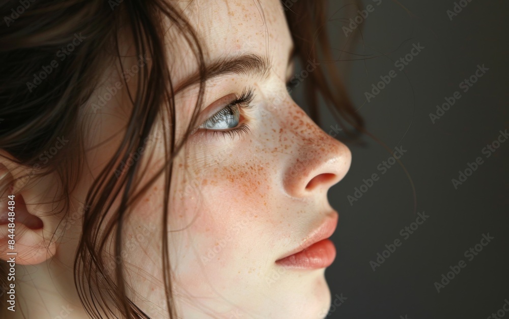 A woman with brown hair and blue eyes is looking at the camera. She has a slight smile on her face A woman with brown hair and blue eyes is looking at the camera. She has a slight smile on her face