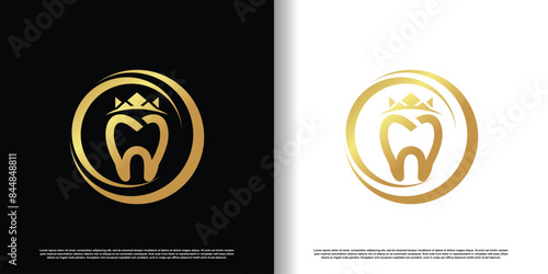 Dental king logo icon with modern crown concept design Premium Vector