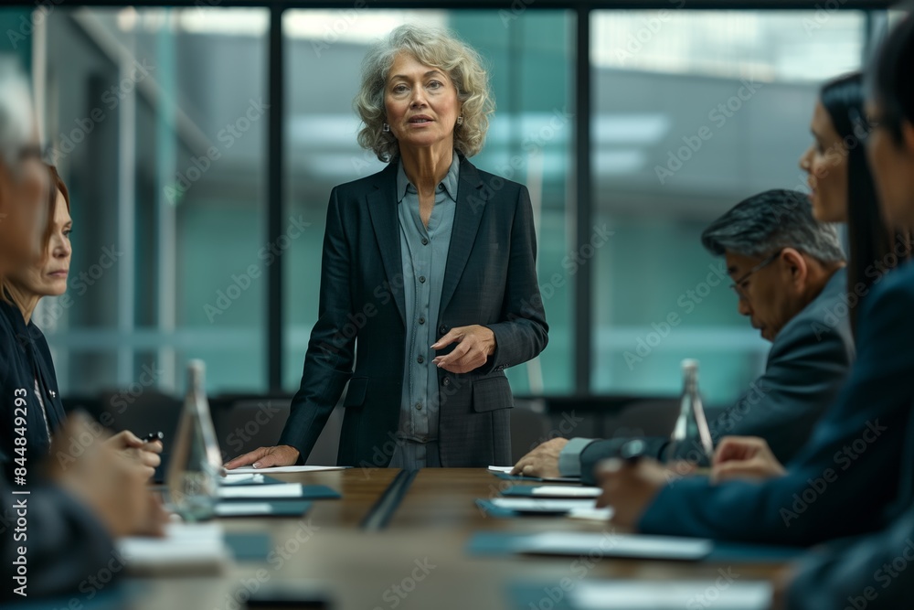 A corporate teamwork scene in a boardroom with diverse professionals discussing strategies and using paper tablets. A corporate teamwork scene in a boardroom with diverse professionals discussing strategies and using paper tablets.