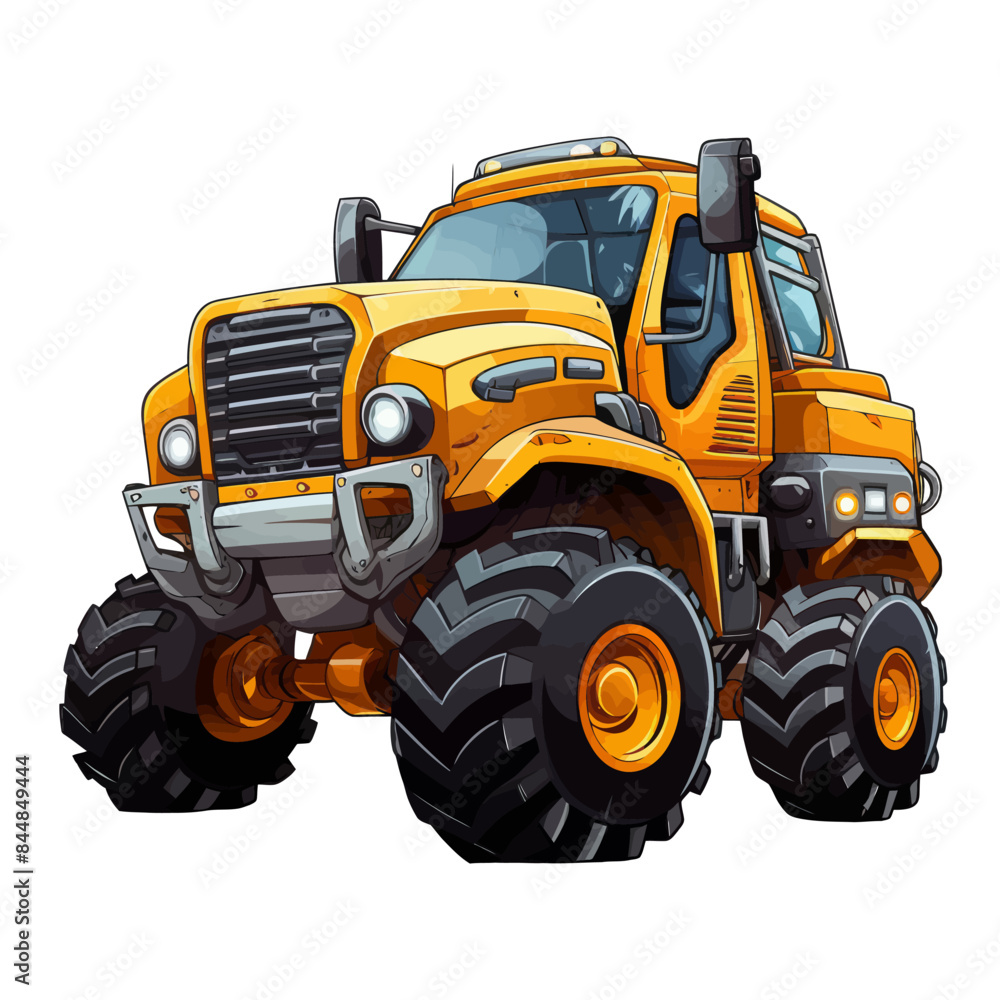 Vector illustration of a heavy-duty tractor with oversized tires and rugged design. Detailed and powerful machine for industrial and construction themes. Vector illustration of a heavy-duty tractor with oversized tires and rugged design. Detailed and powerful machine for industrial and construction themes.