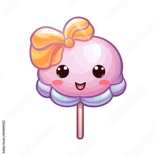 Vector illustration of cute cotton candy with a bow, emphasizing sweet and playful design.
