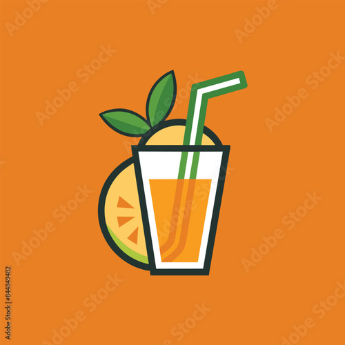 A minimalist design for a juice bar logo with a simple illustration of a glass of orange juice and a straw, A minimalist design for a juice bar