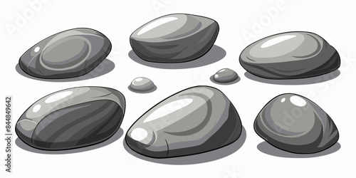 Rock stone set cartoon. Cobble stone game objects. Three dimensional stones and rocks element, isometric 3d flat style. Mountain grey stones. Vector grey rock stone, isolated on white background.