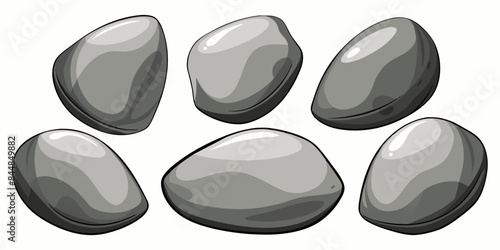 Rock stone set cartoon. Cobble stone game objects. Three dimensional stones and rocks element, isometric 3d flat style. Mountain grey stones. Vector grey rock stone, isolated on white background.