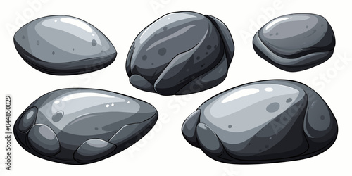 Rock stone set cartoon. Cobble stone game objects. Three dimensional stones and rocks element, isometric 3d flat style. Mountain grey stones. Vector grey rock stone, isolated on white background.