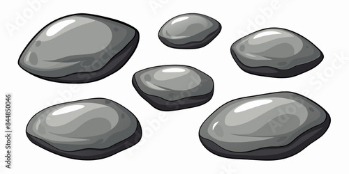 Rock stone set cartoon. Cobble stone game objects. Three dimensional stones and rocks element, isometric 3d flat style. Mountain grey stones. Vector grey rock stone, isolated on white background.