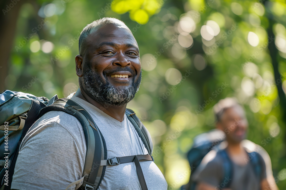 Obraz premium Senior Multiracial Male Couple Enjoying a Nature Hike in Summer