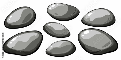 Rock stone set cartoon. Cobble stone game objects. Three dimensional stones and rocks element, isometric 3d flat style. Mountain grey stones. Vector grey rock stone, isolated on white background.