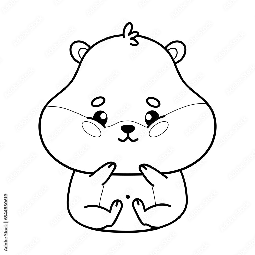 Fototapeta premium Cute cartoon hamster. Outline kawaii animal. Line drawing, coloring book. Vector illustration. Kids collection