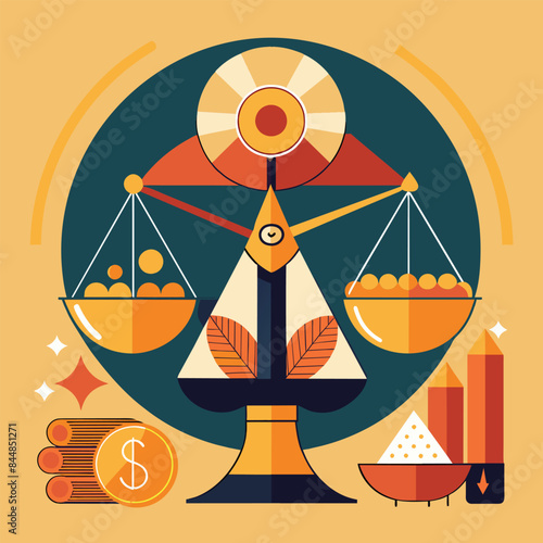 A minimalist design featuring a scale with a subtle nod to building architecture, A minimalist design with a subtle nod to building wealth and financial stability