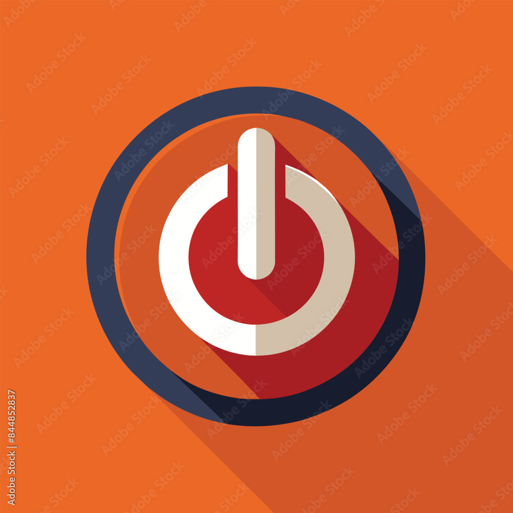 Minimalist Power Button Illustration on Orange Background, A minimalist interpretation of a power button or on/off switch Minimalist Power Button Illustration on Orange Background, A minimalist interpretation of a power button or on/off switch