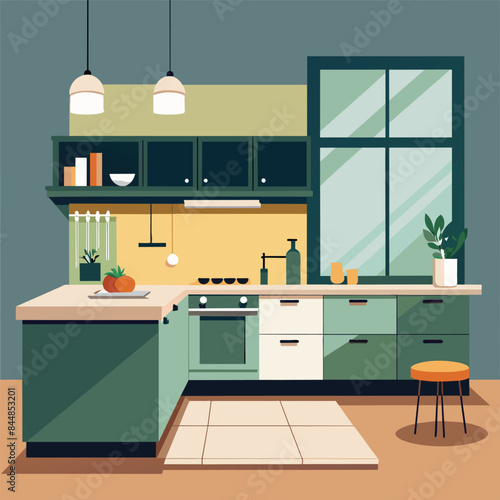 Modern Minimalist Kitchen With Sleek Countertops and Green Cabinets, A minimalist kitchen with sleek countertops and minimalist cabinetry