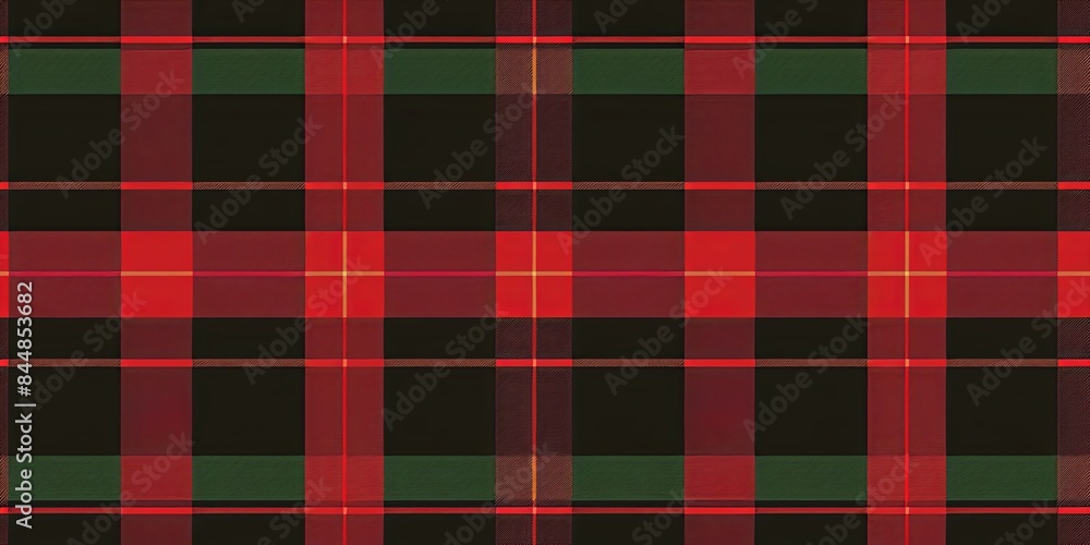 Obraz premium Rich green and red tartan fabric, showcasing a traditional plaid pattern. The material's textured weave and vibrant colors make it ideal for holiday-themed projects and cozy apparel