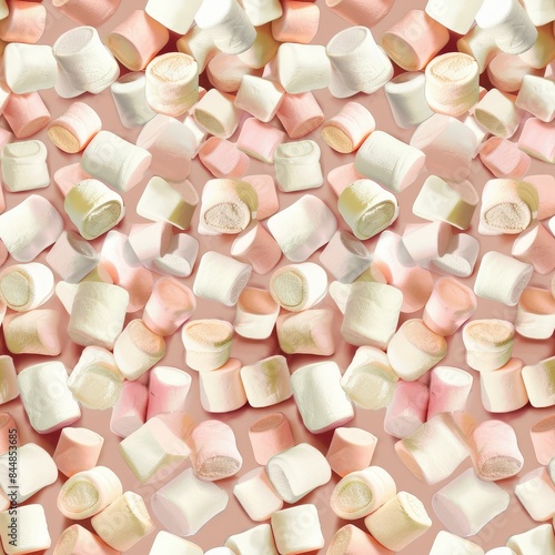 Seamless Pattern of Soft Pink and White Marshmallows for Sweet Treats and Confectionery Designs on a Light Pink Background 