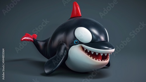 Cartoon artistic image of cute clown whale on the surface.