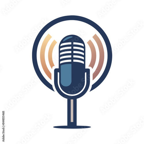 A sleek, minimalist logo featuring a stylized microphone silhouette within a circle, A minimalist logo featuring a sleek silhouette of a fox