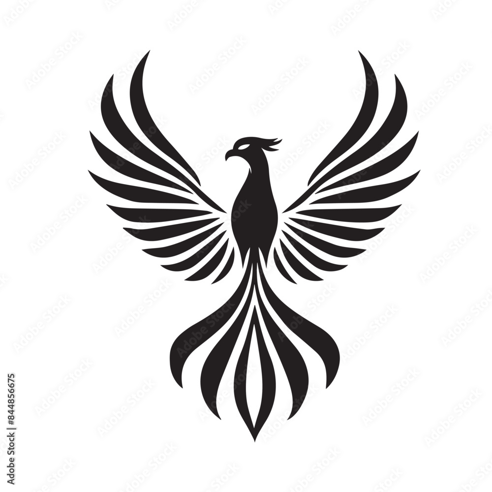 Obraz premium Phoenix Bird Vector Illustration Black and White Artwork