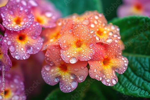 Lantanas flower petals with water drops on it. Close up. photo