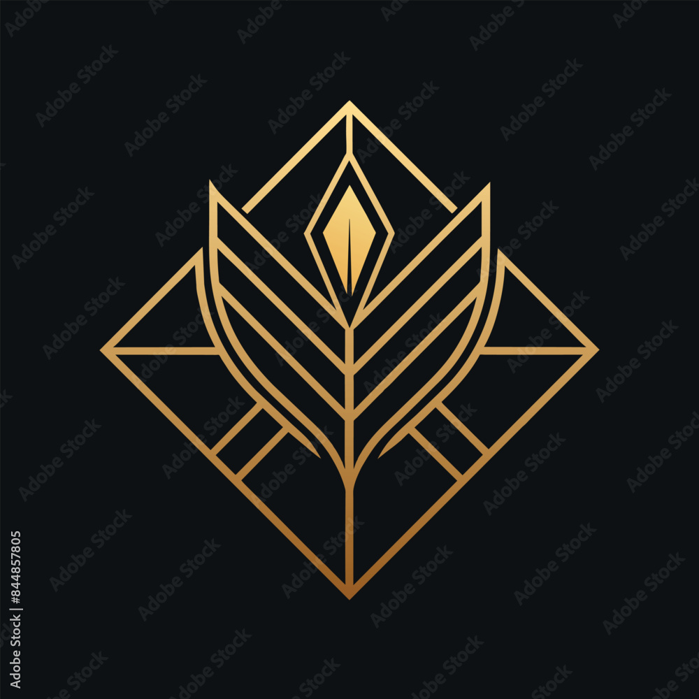 Minimalist Gold Leaf Logo Design for Luxury Makeup Brand, A minimalist logo for a luxury makeup brand featuring a sleek geometric design Minimalist Gold Leaf Logo Design for Luxury Makeup Brand, A minimalist logo for a luxury makeup brand featuring a sleek geometric design
