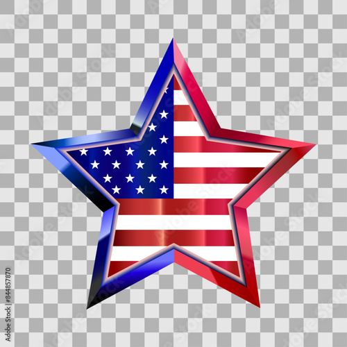 American flag in star shape isolated on transparent background.