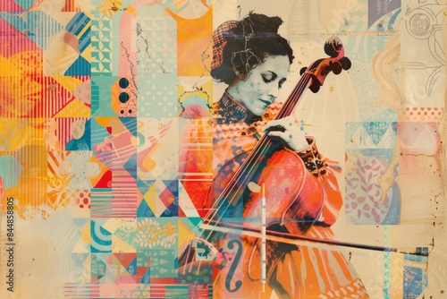 a painting of a woman playing the cello