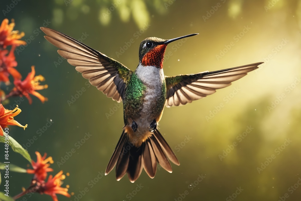Fototapeta premium Elegant and Agile: The Magnificent Ruby-Throated Hummingbird.