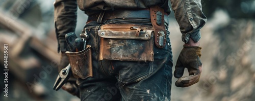 Construction Worker Tool Belt Close-Up photo