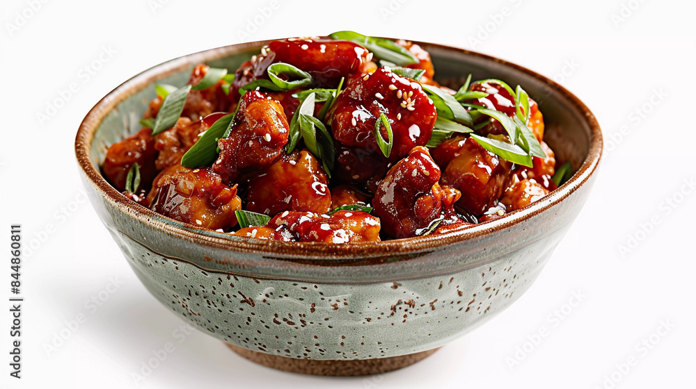Bowl of gravy manchurian garnish with spring onion isolated on white background Bowl of gravy manchurian garnish with spring onion isolated on white background